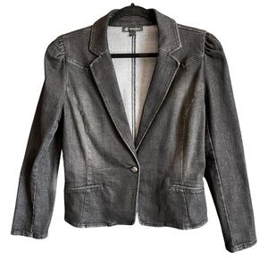 I.N.C. International Concepts Black Puff Sleeves Denim Jean Jacket Blazer